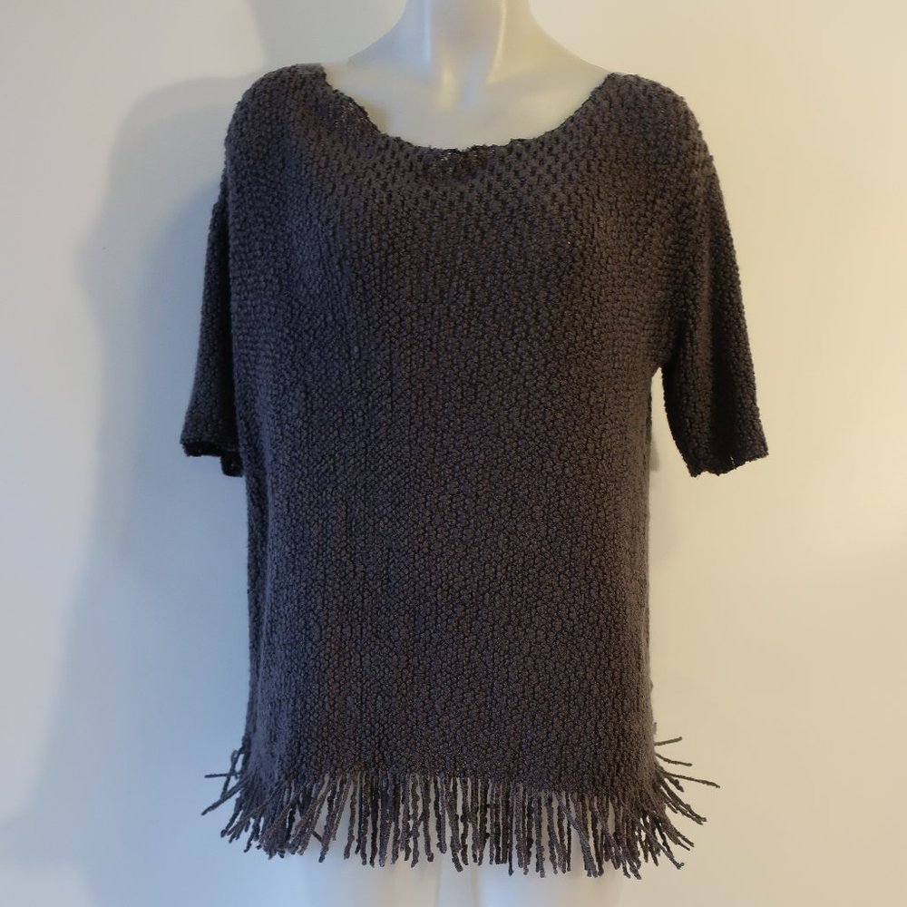 Womens Lemon Gray Fringed Popcorn Textured Knit Sweater L *